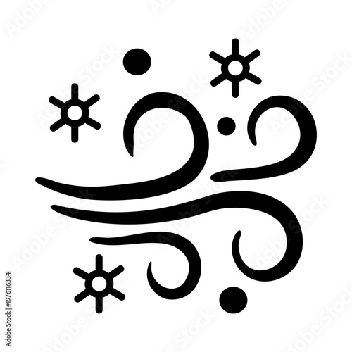 A glyph style icon showing cold wind