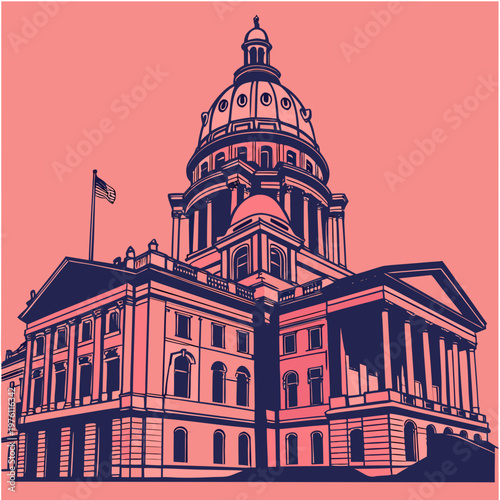 Historical landmark salt lake city utah flat style vector illustration. famous american architecture travel tourism monument flat graphic art.