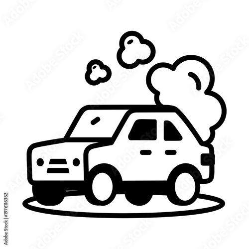 A glyph style icon showing car emission