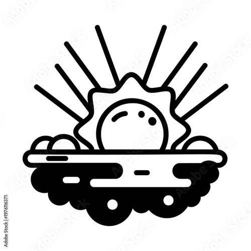 A glyph style icon showing sunset