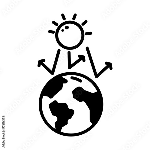 A glyph style icon showing sun reflection