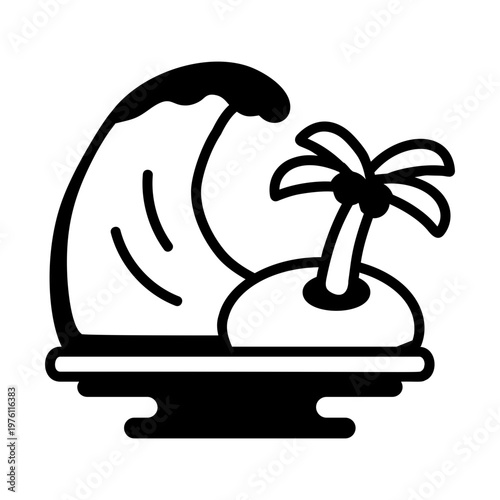 A glyph style icon showing tsunami wave