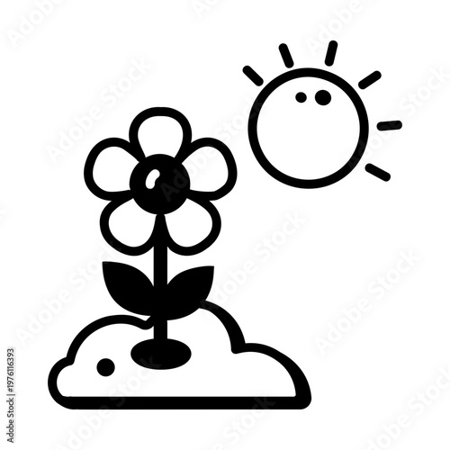 A glyph style icon showing a flower