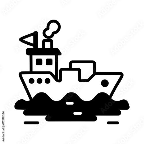 A glyph style icon showing ocean pollution