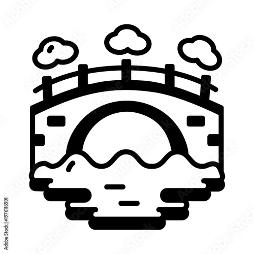 A glyph style icon showing a snowy bridge
