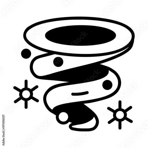 A glyph style icon showing snow tornado