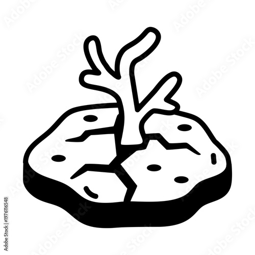 A glyph style icon showing barren land