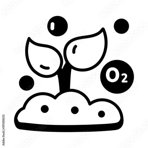 A glyph style icon showing natural oxygen