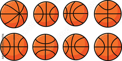 Set of basketball ball icons collection different panel designs sports equipment illustration isolated on white background flat vector style