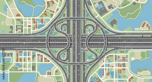 Aerial View of a Complex Highway Interchange with Intricate Road Networks.