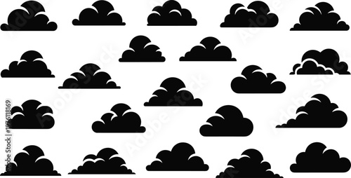 Set of cloud silhouettes collection different shapes weather icons sky elements isolated on white background flat vector illustration