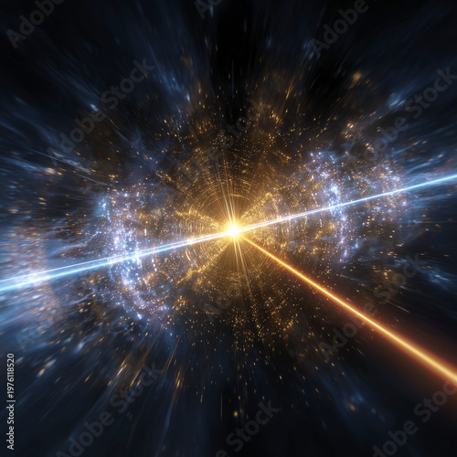 High-tech scientific visualization of a multi-kilometer laser interferometer observatory detecting ripples in spacetime.