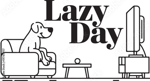 Dog relaxing on couch watching television line art