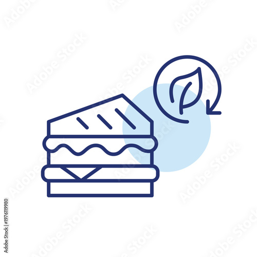 Sandwich, leaf and renew arrow. Sustainable food and delivery. Pixel perfect, editable stroke vector icon