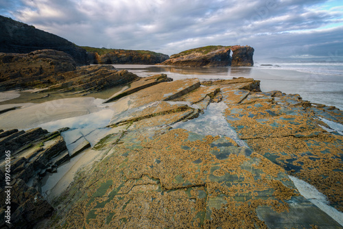 Barnacles add texture to the rocks of the famous As Catedrais beach
