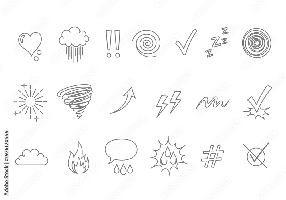Fototapeta premium Weather and status icons for app ui and web design, line style vector symbols