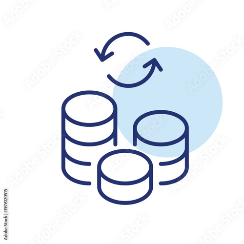 Stack of coins and renew arrows. Savings interest update, capital rotation. Pixel perfect, editable stroke vector icon