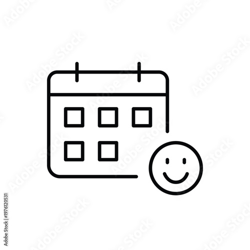 Calendar and smiley. Favorite date and positive event. Pixel perfect, editable stroke vector icon