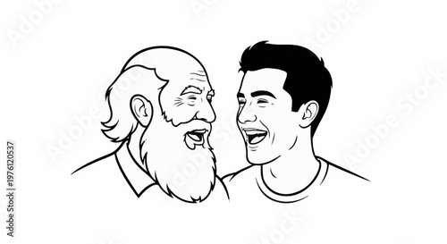 Two men, an elder and a youth, laughing heartily together