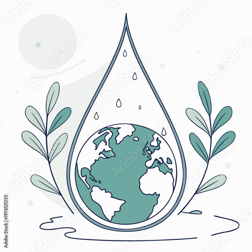 Foto Earth planet inside water drop with leaves and rain drops symbolizing nature preservation and ecological balance protection