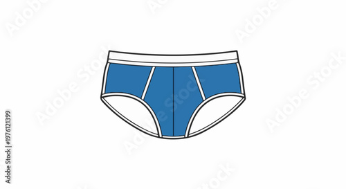 A simple illustration of blue briefs with white trim against a white background