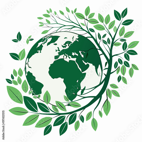 Tablou pe pânză Planet Earth embraced by green tree branches and leaves signifying environmentalism reforestation and sustainable growth concept