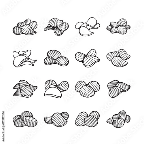 Crispy potato chips in hand drawn style for snack food advertising