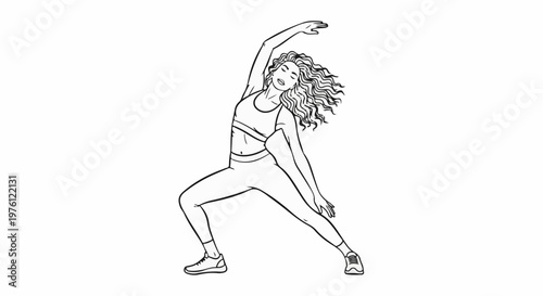 Woman in athletic wear stretching with arms raised and body curved