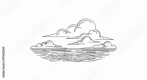 Stylized line art of clouds over rippling water