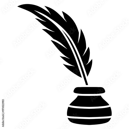 feather pen and inkwell glyph icon