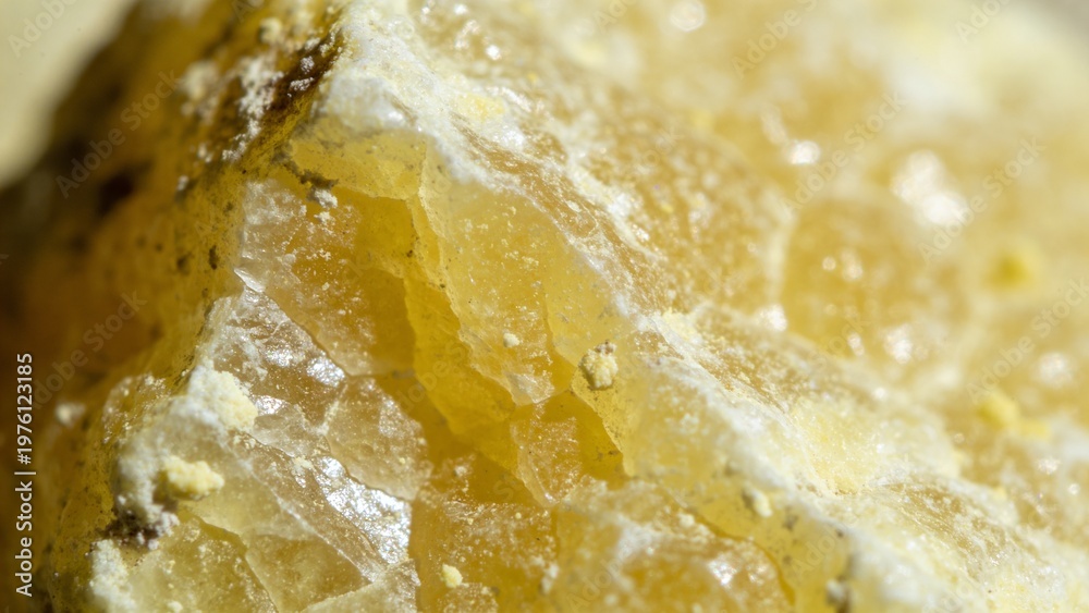 Obraz premium macro closeup sugar crystal texture golden translucent surface cubic structure sweet food detail shiny facets amber tone natural pattern macro photography surface detail crystalline texture granular