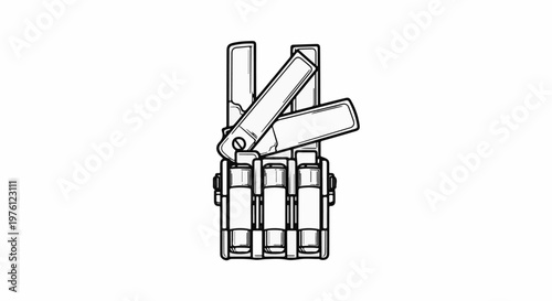 Stylized illustration of a magazine clip holding three cartridges