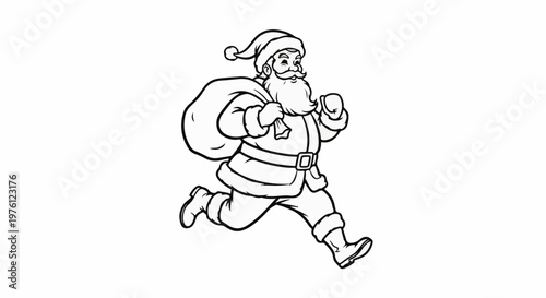 Cheerful Santa Claus running with a sack full of gifts