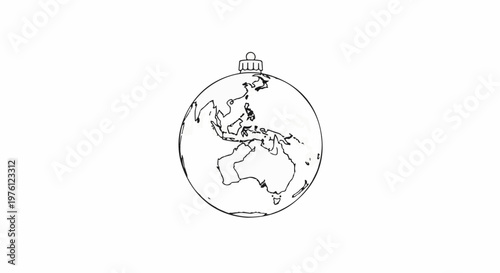 Sketchy outline of Earth as a Christmas ornament, showing Australia