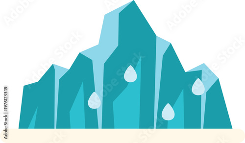 Iceberg melting with water drops, symbolizing global warming and environmental impact