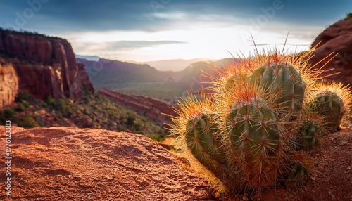 Close Up Of Cactus Growing In Canyon With Copy Space