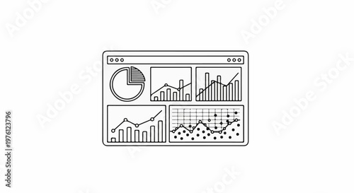 A window displays multiple charts a pie chart, bar graphs, and line graphs
