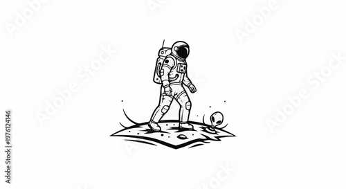 Astronaut on an alien planet with a small grey alien