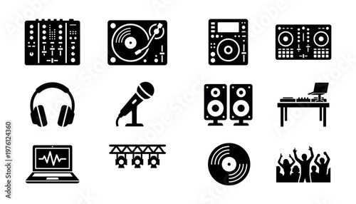 Music technology and DJ equipment icons.