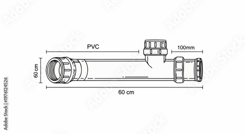 Line drawing of a PVC pipe fitting with dimensions
