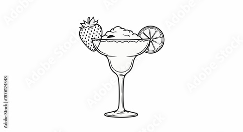 A black and white line drawing of a blended drink in a margarita glass