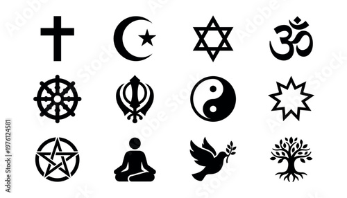 Collection of various religious and cultural symbols.
