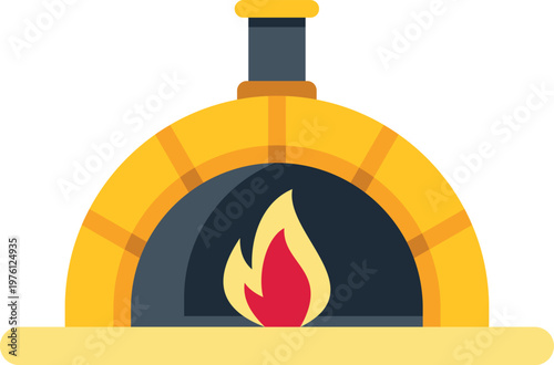 Traditional brick oven with a wood fired flame for cooking food