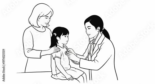 Doctor examines child with parent present