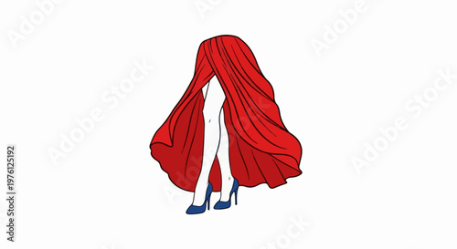 Elegant legs in a flowing red gown and blue high heels