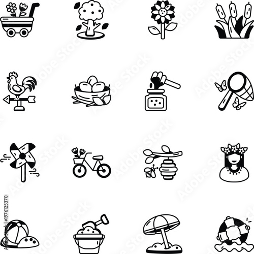 Set of Seasonal and Nature Glyph Style Icons