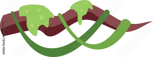 Jungle liana or tree branch with green vines wrapping around and slime dripping
