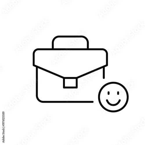 Briefcase and smiley face. User-friendly savings interface, customer positive reviews. Approved and convenient device. Pixel perfect, editable stroke vector icon
