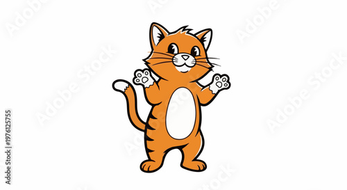 Cartoon orange cat with white belly, raised paws and happy face