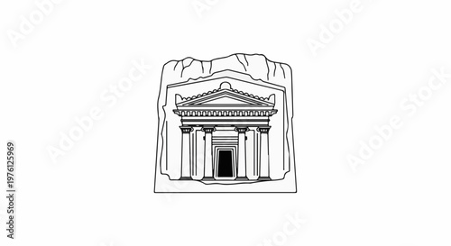 Ornate ancient tomb facade carved into rock with columns and pediment